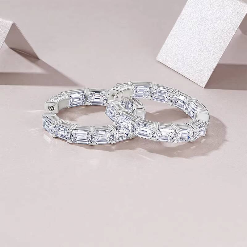 1carat20 Emerald Moissanite Hoop Earrings for Women Daily Wear Gift Jewelry Earrings S925 Silver Rhodium Plated White Earrings