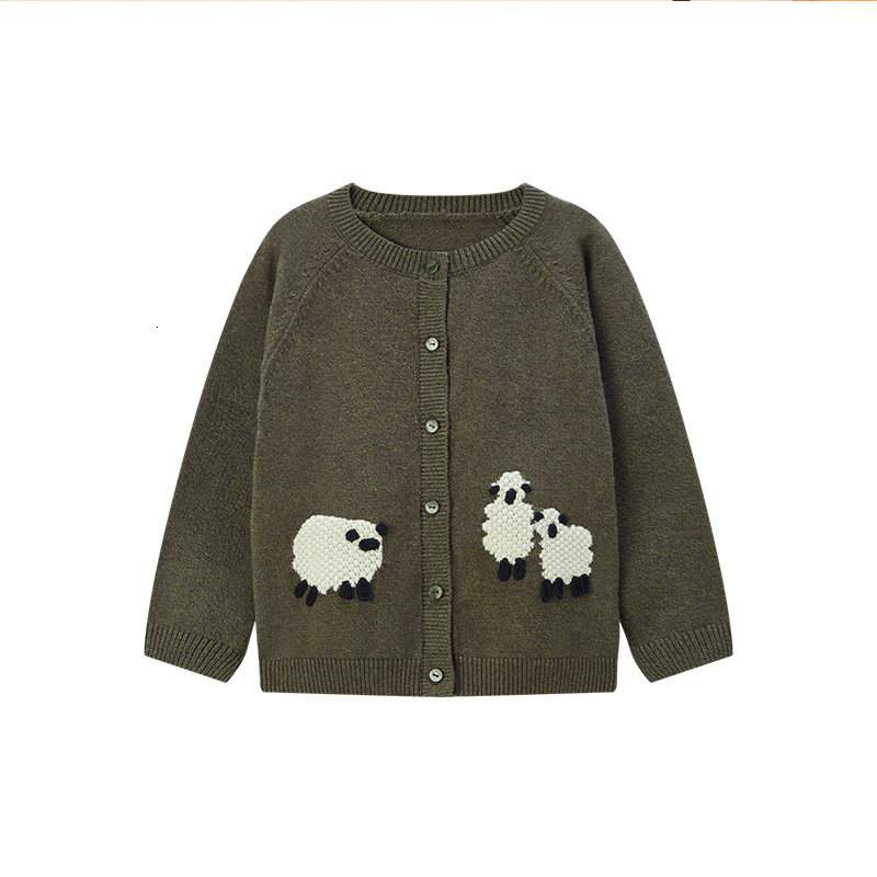 New autumn and winter children's cardigan wool sweater with animal embroidery top for boys and girls