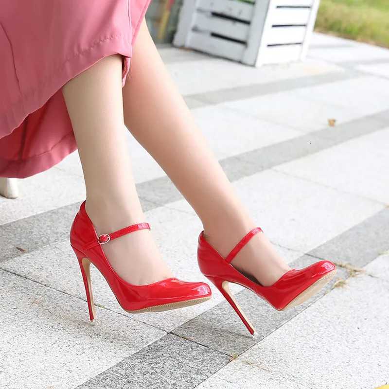 Big size 3546 Mary Janes Women Pumps Fi Round toe Patent leather 12cm High Heels Spring Summer Office Lady ShoesXJ251027