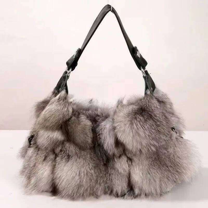 Designer Luxury Women Winter Handbag Genuine Party Bag Tote Designer High Quality Real Sier Fox Fur Handbags Female