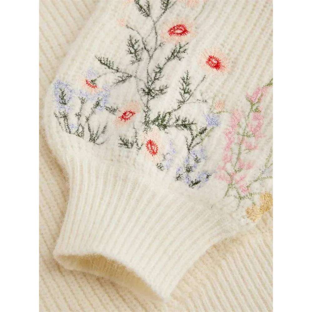 Casual Floral Embroidery Lantern Long Sleeve For Women Autumn Winter Elegant Mock Neck Cropped Knit Sweater Pullover Top Women Sweater Designer Sweate