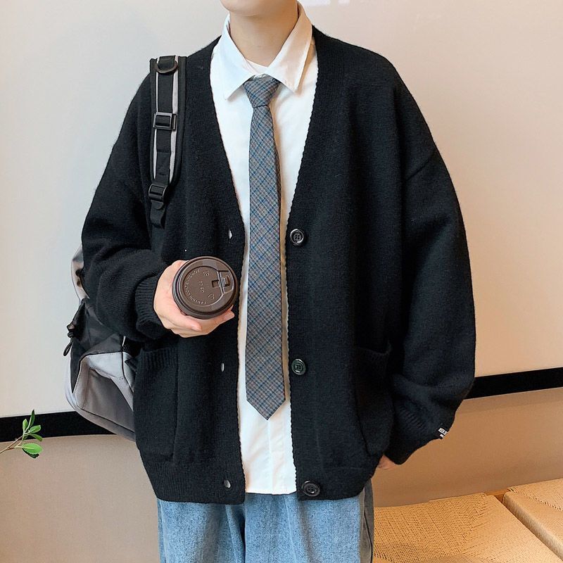 Men's Sweater Spring Autumn Trendy Loose Cardigan Designer Sweater Jacket New Solid Color Collar Knitwear