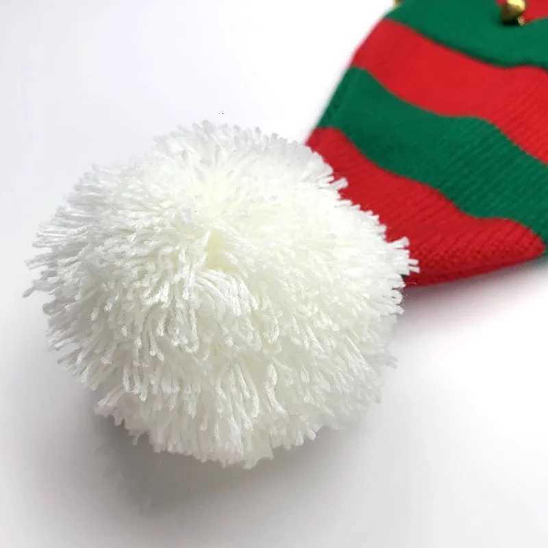 Christmas Knitted Wool Hat For Mother And Kids Red ColorBlock Design With Bells Festive Christmas Hat For WinterW251027