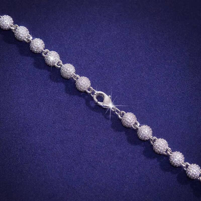 New Style Hip Hop Rapper Jewelry Bling Sterling Silver 8mm Moissanite Iced Out Ball Chain