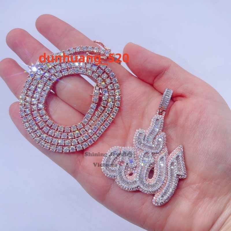 14k Rose Gold Plated Sterling Silver Hip Hop Men Vvs Moissanite Diamond Iced Out Allah Pendant