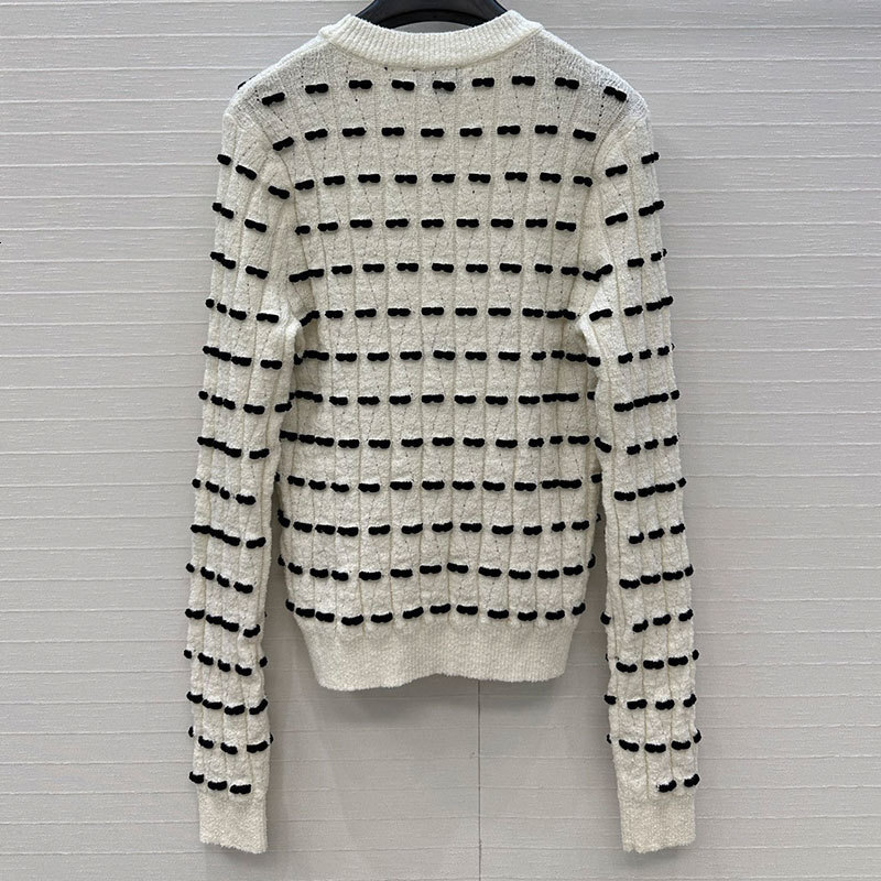 Luxury Designer Women's Black White Bow Long Sleeve Sweater Fashion Runway Wool Blend Round Neck Soft Pullover Two Colors Classic Winter Base Clo