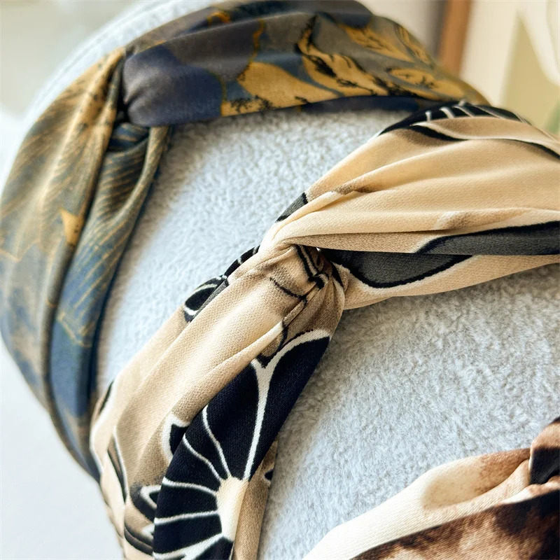 Fashion Wide Hair Hoop Tie Hairband for Women Girls Vintage Print Flower Cross Turban Headband Bohemia Hair Accessories 251023