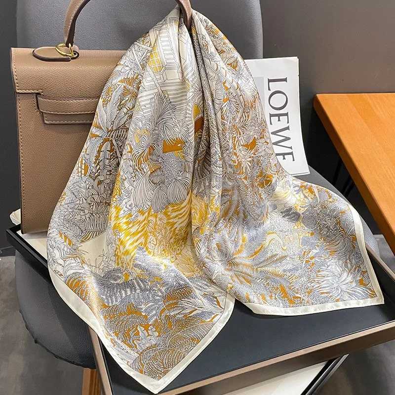 68cm Retro Flower Print Scarf Wens Spring and Summer Thin Imitation Silk Scarf Fashion Versati scarf ShawlW251027