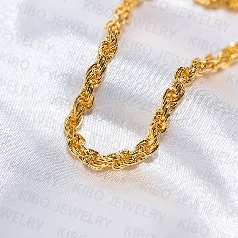 Fast Delivery 2mm to 3mm Gold Rope Chain Hip Hop Style Shine Brightly Real 18K Solid Gold Cord Chain Necklace