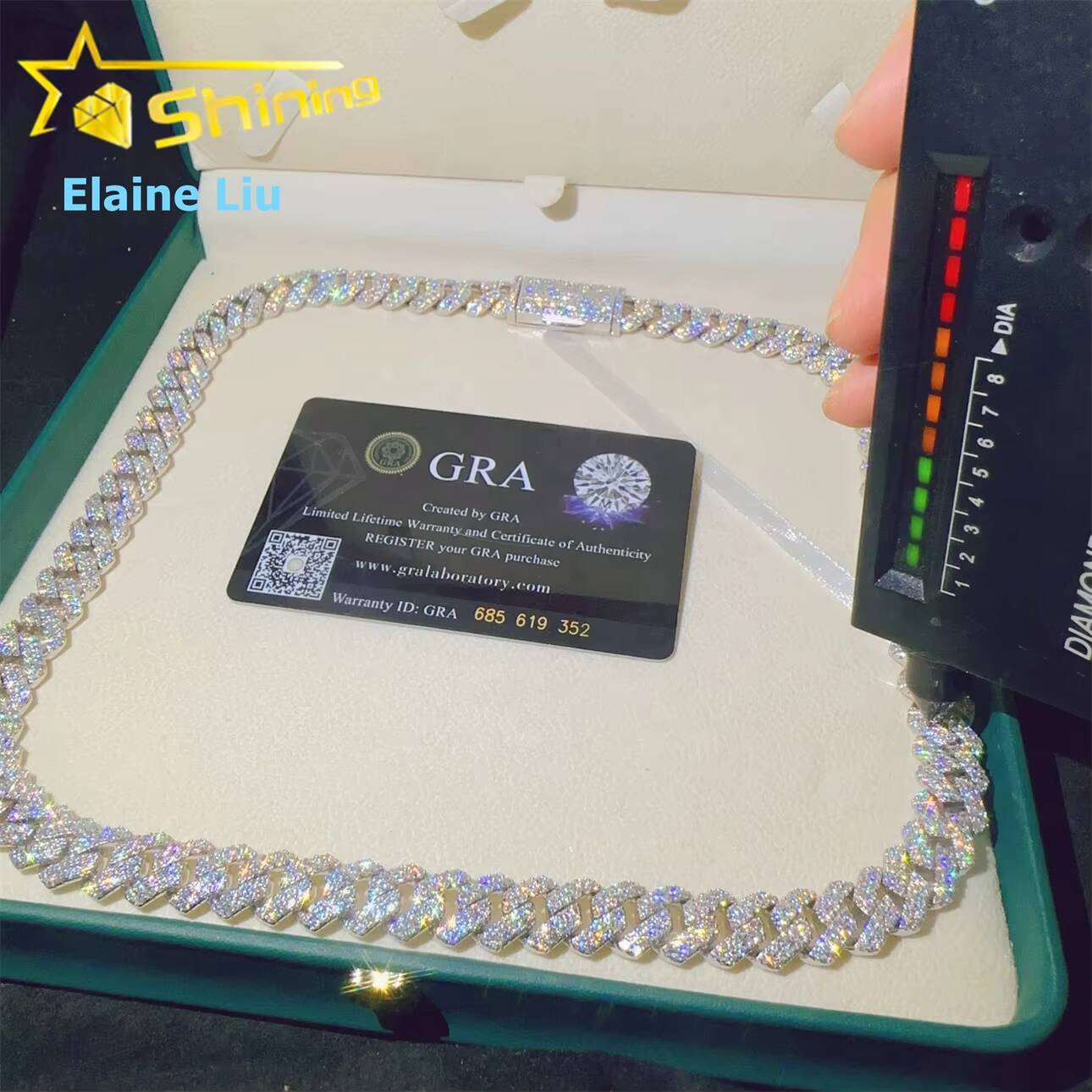 12MM Hip Hop Fine Jewelry Sterling Silver 925 Iced Out Custom VVS Moissanite Diamond Necklace Miami Cuban Link Chain