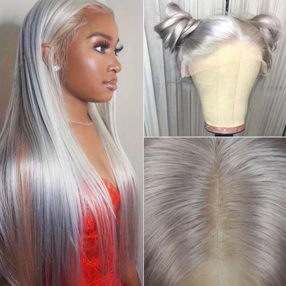 Sier WigSie r Long Straight 13*4 Lace Front - Women's Gray Synthetic Wig