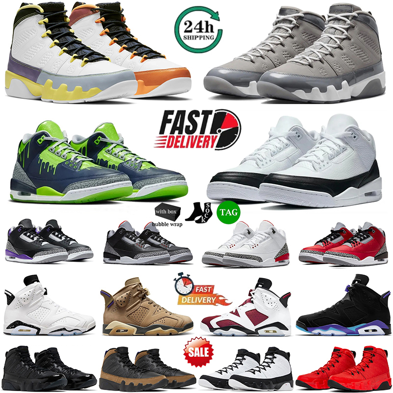 With Box Designer Men Shoes 3s 6s 9s Basketball Shoes Black Cat Cool Grey Fire Red Olive Bred UNC Outdoors Fashion Sneakers Breathable Trainers Big Size 40-47