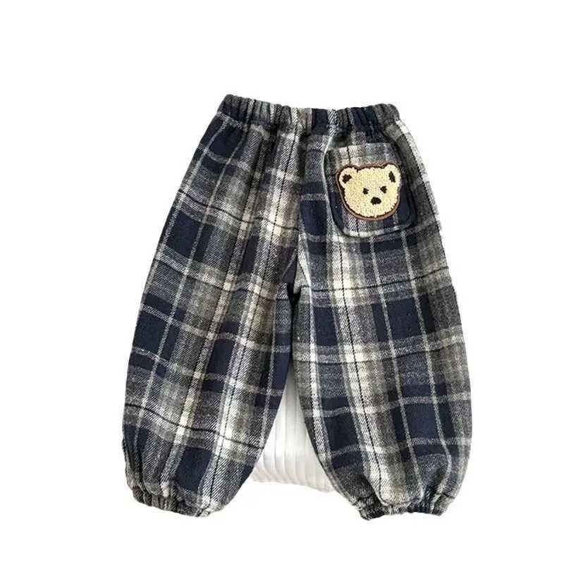 Winter Kids Fleece Lined Plaid Pants Thickened Warm Stylish Unisex Baby Trousers Casual Comfortable Long PantsT251027