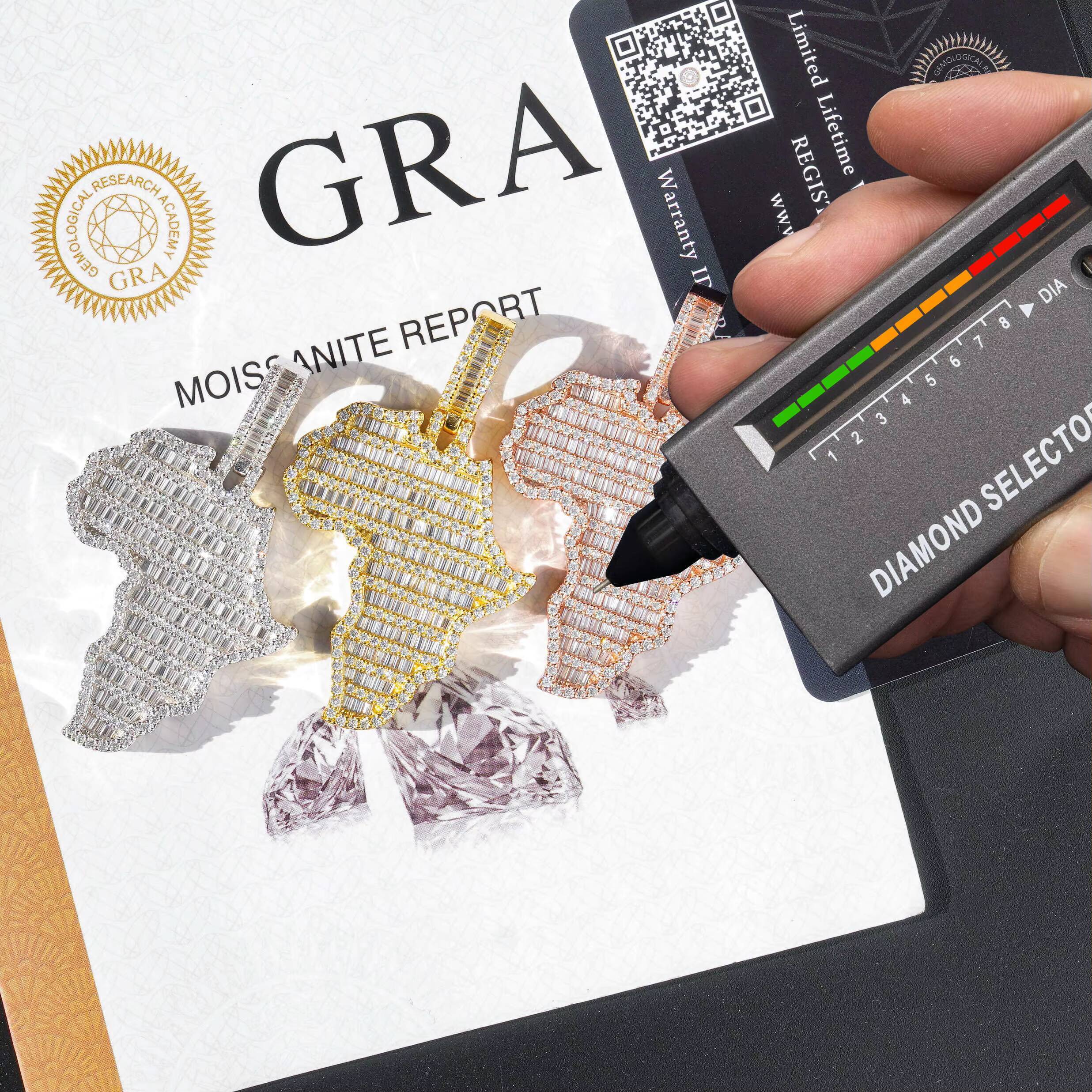 VVS Moissanite Hip Hop Jewelry baguette Diamond Africa Map Pendant 925 Sterling Silver Iced Out Jewelry Custom Made Map Pendants