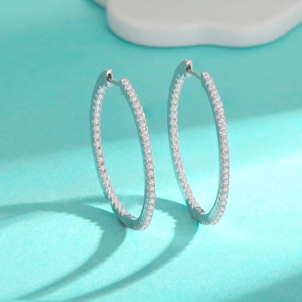 Factory Wholesale Fine Custom Moissanite Earrings 925 Sterling Silver Jewelry Moissanite Large Size Hoop Earrings for Women