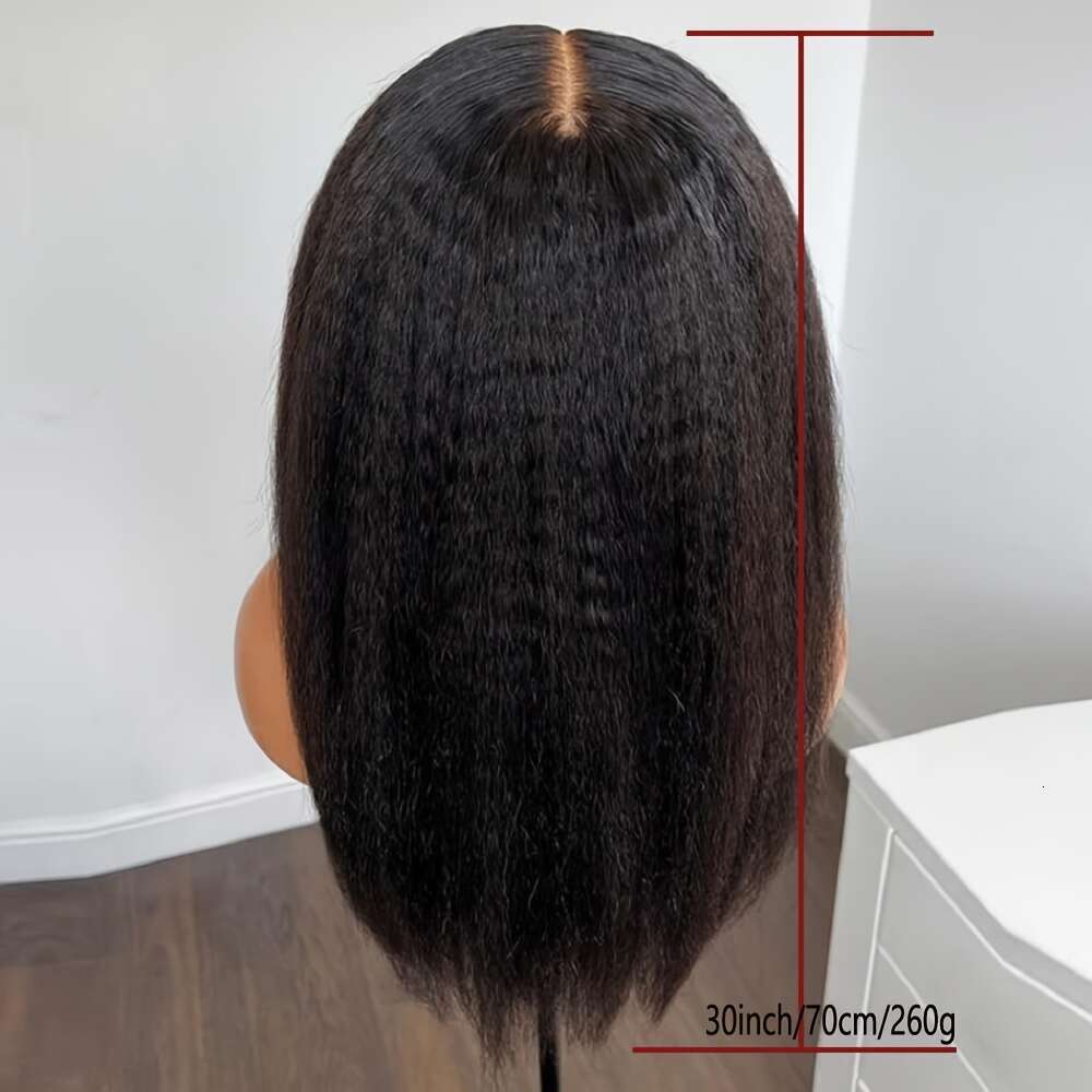 1Pc Elegant 30-Inch Long Yaki Kinky Straight Wig In Natural Black - 180% Density, Deep Lace Front, High-Temperature Synthetic Fiber, Versatile Style
