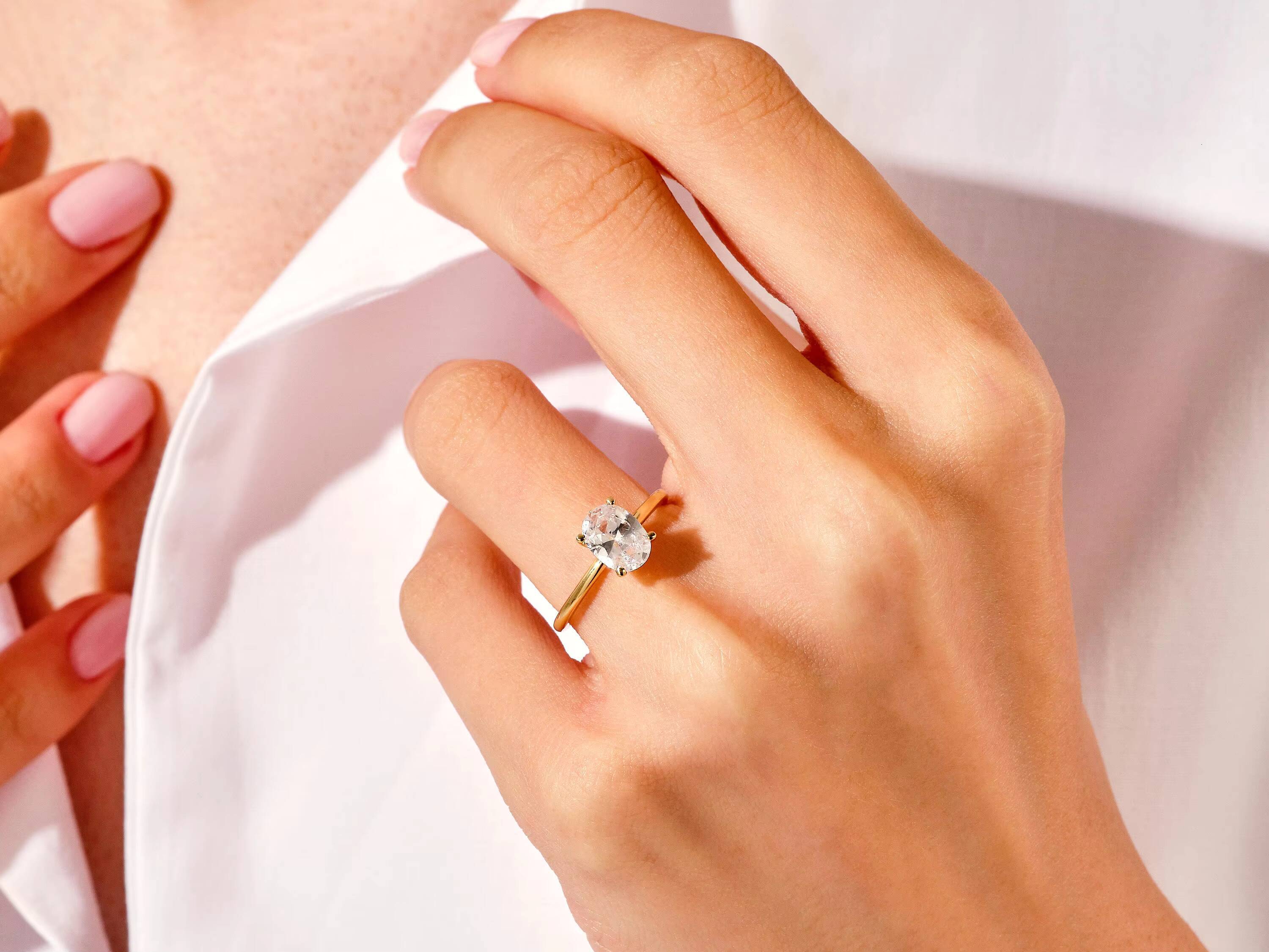 12 CT Oval Cut Diamond Engagement Ring 14k 18k Solid Gold Diamond Ring 4Prong Solitaire Diamond Ring