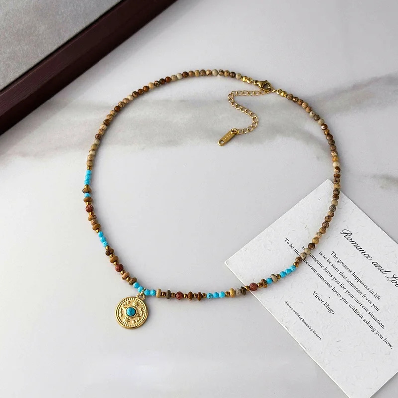 Gold Color Stainless steel Chain Bead Round Pendant Doublelayer Necklace For Women Trendy Jewelry Christmas Fashion Accessories 251020