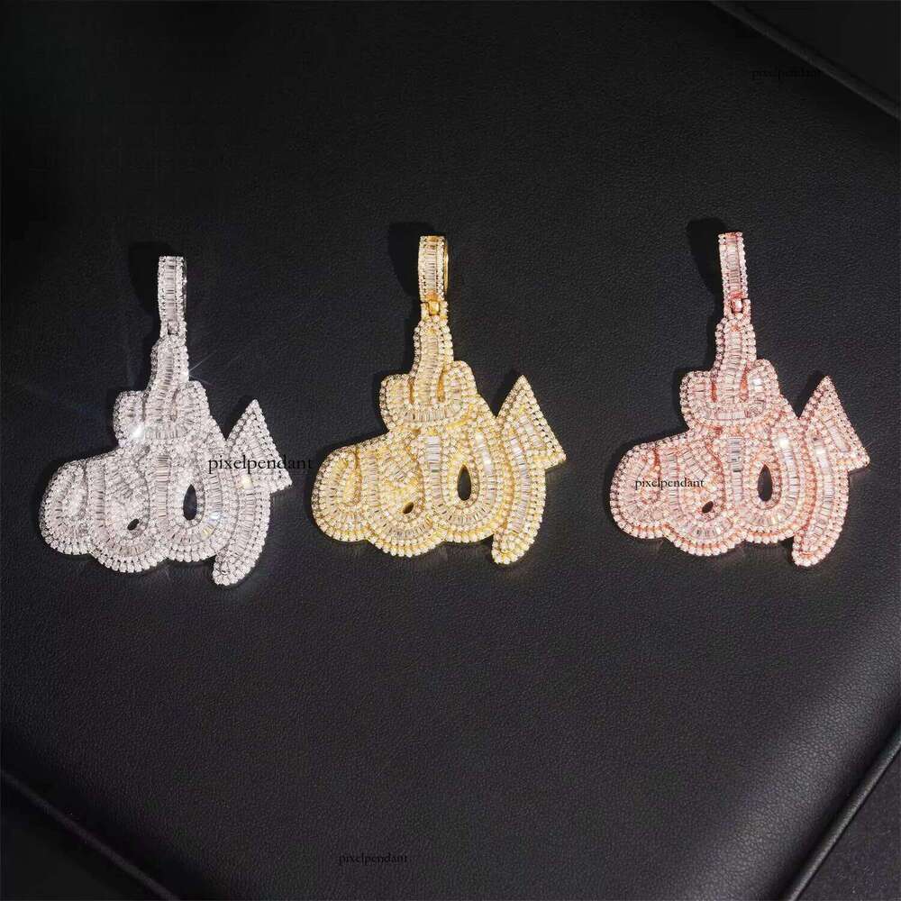 Iced Out Jewelry Ready to Ship Sterling Sier Vvs Moissanite Fire Allah Pendant Pendants and Chain Necklace for Men