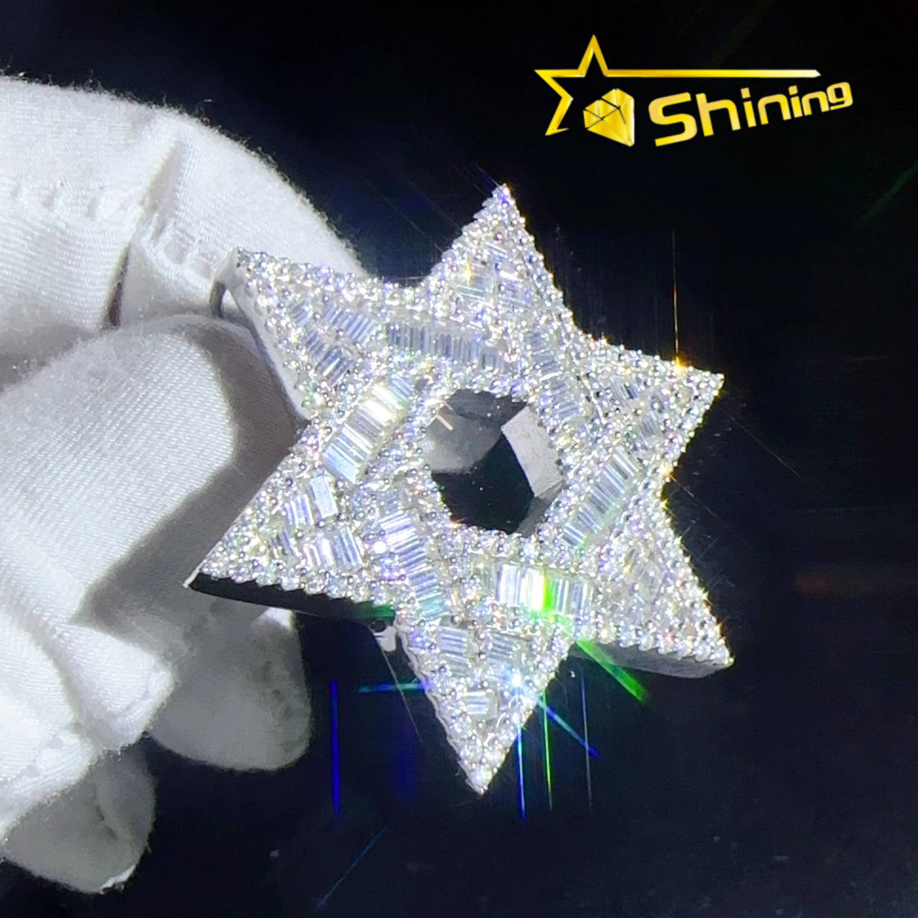 Unique Design Iced Out Moissanite Jewelry Hip Hop Hexagon GRA Certified Vvs d Moissanite Out Tennis Necklace Star Pendant