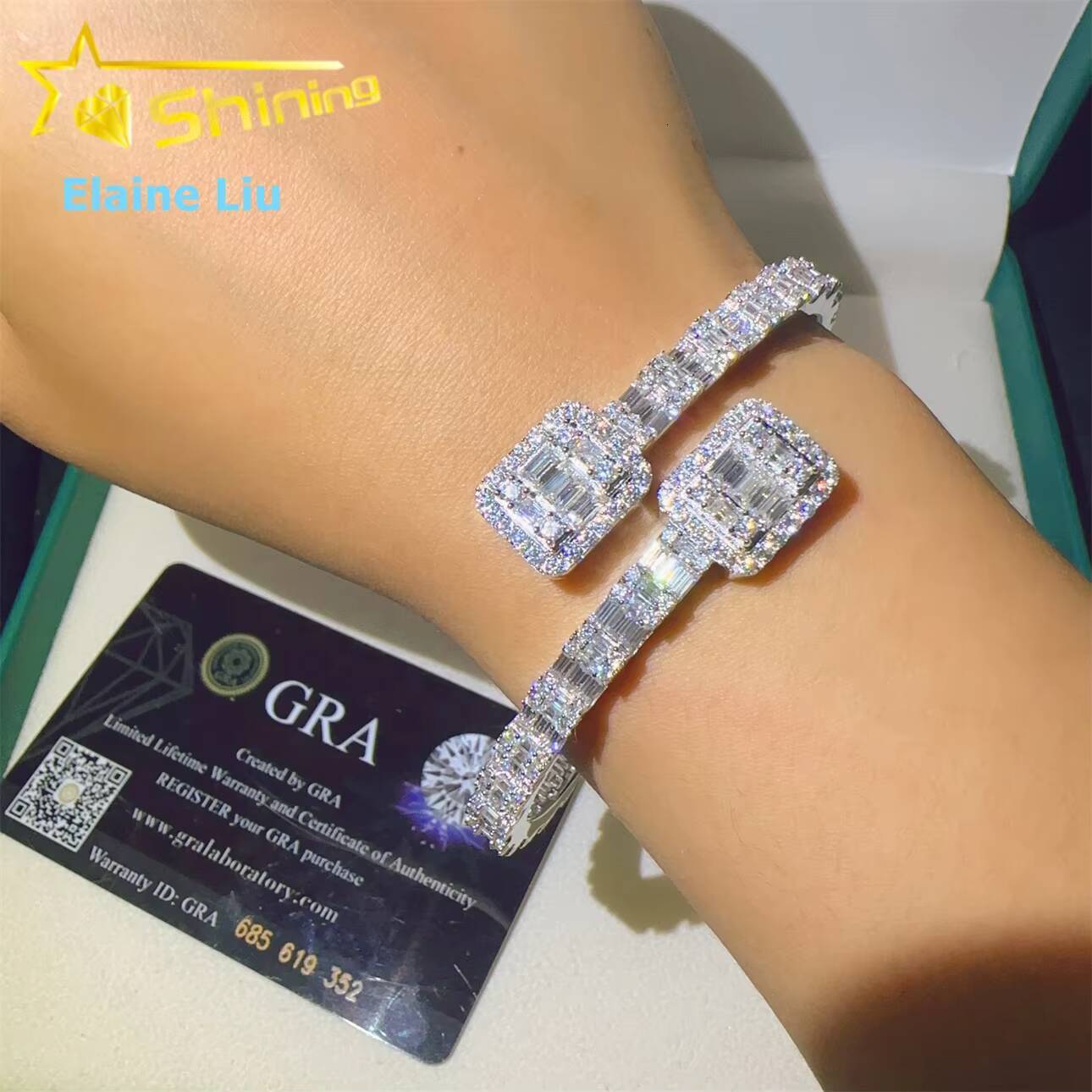 Pass Diamond Tester Hip Hop Fashion Jewelry VVS Moissanite Iced Out GRA Certificate S925 Silver Bangle Bracelet Man