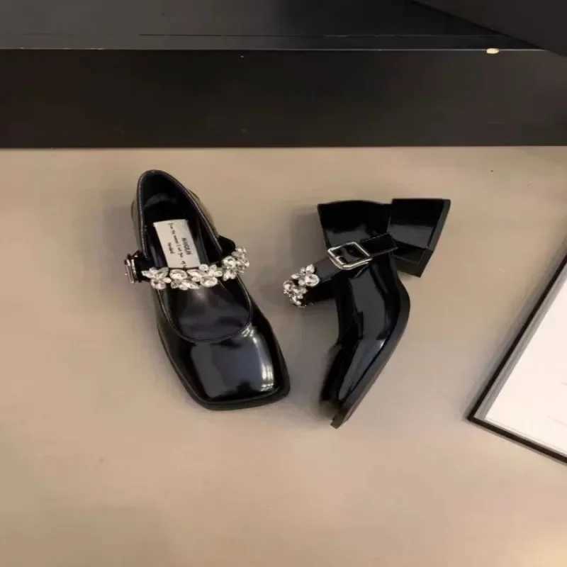 Womens Fi High Heel Single Shoes Autumn New Square Head Shallow Mouth Rhine Thick with Temperament Mary Jane ShoesXJ251027