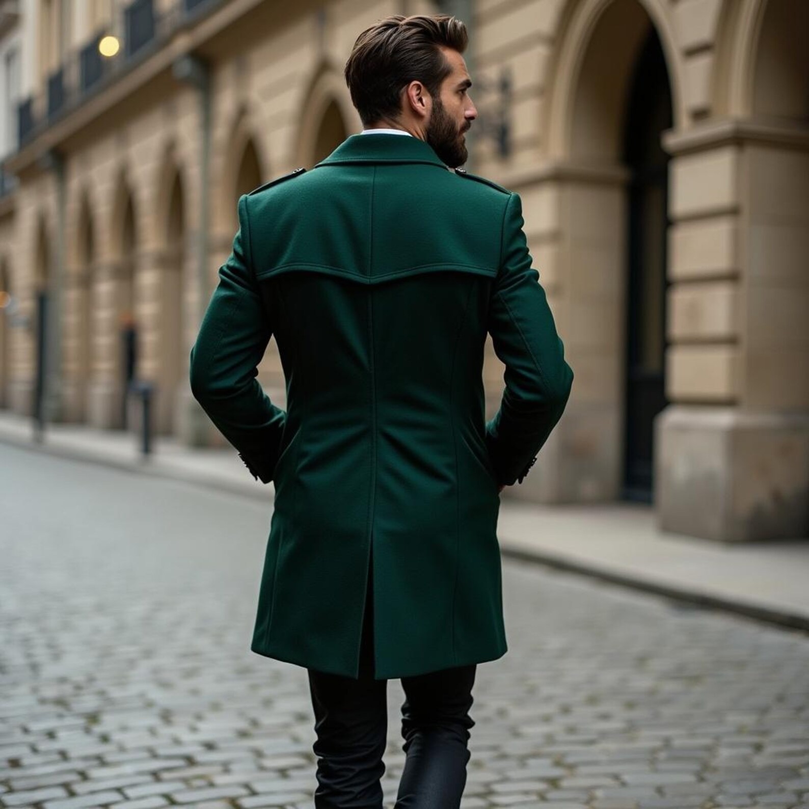 Wool Blend Coat Men Over Jacket Double Breasted Long Overcoat Plus Size Solid Color Green Warm Formal Business Tailored Wear