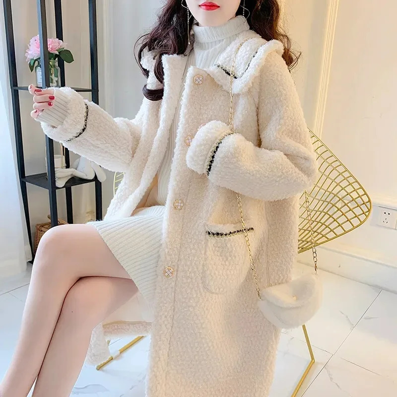 Plus Size Womens MidLength Oversized Coat Fashionable Autumn Winter Loose Fit Wool Blend Collared Jacket Versatile Casual S 251027