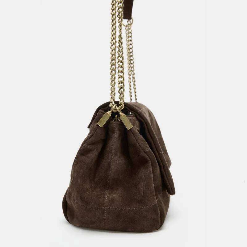 Women's Suede Shoulder Bag With Chains, Vintage Quilted Sling Bag, New Fashion Design Handbags For Ladies