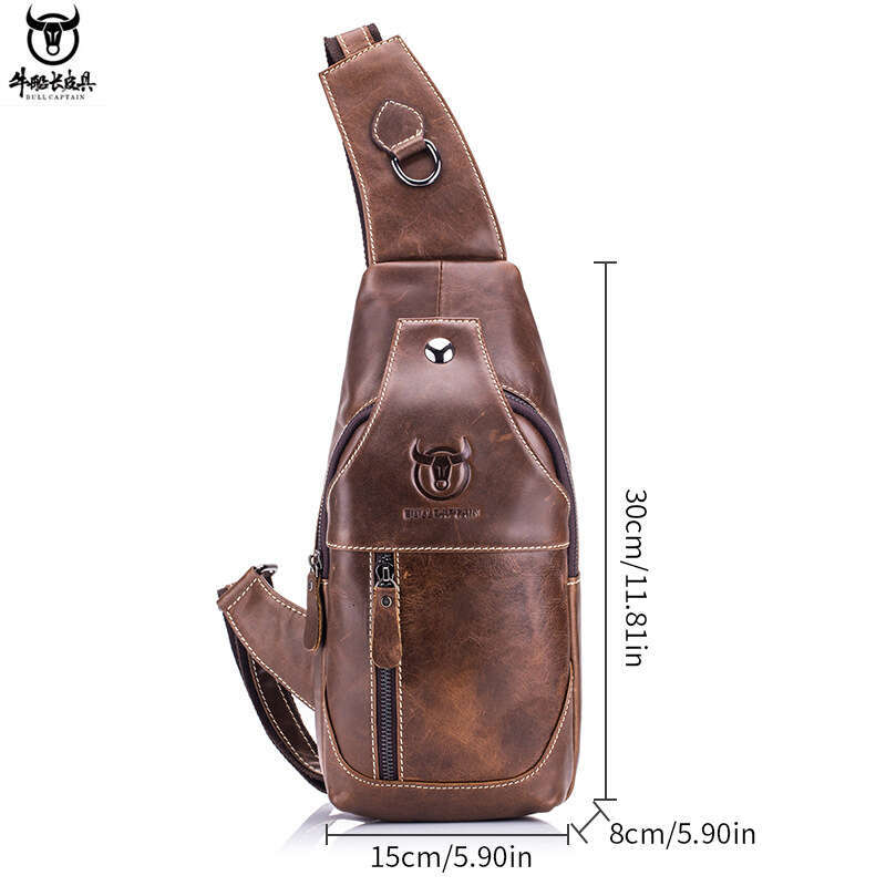 Captain Bull BULLCAPTAIN Men S Genuine Leather Single Shoulder Chest Top Layer Cowhide Front Crossbody Bag High Quality
