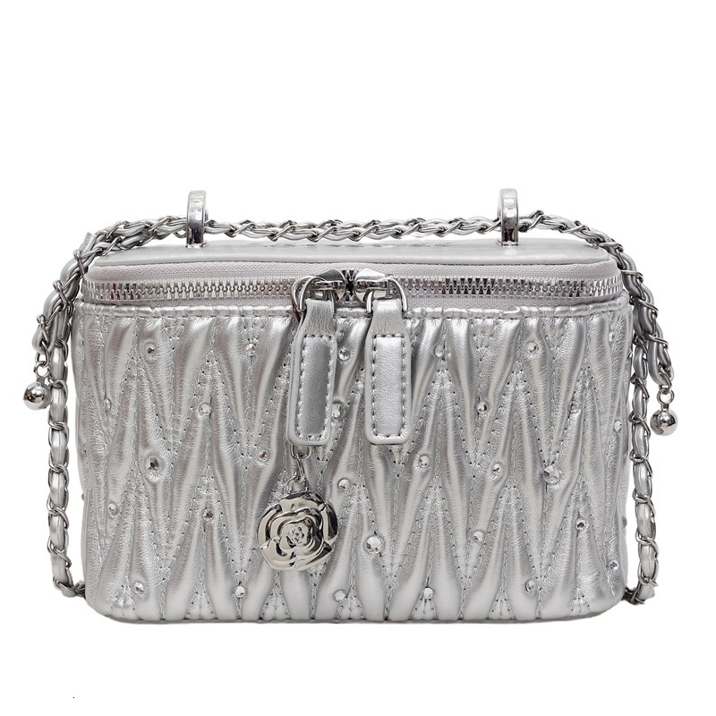 Free shipping designer bag Unique Pleated Embroidery Chain Square Box Bag New Trendy Fashion Versatile Small Square Bag Single Shoulder Crossbody Bag