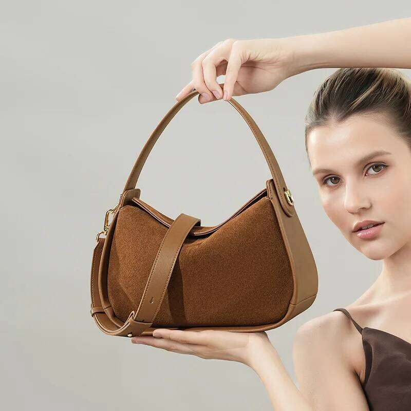 Genuine Leather Shoulder Frosted Suede Bag, Large Capacity Versatile Handbag for Women, New High-End Summer 2025 Niche