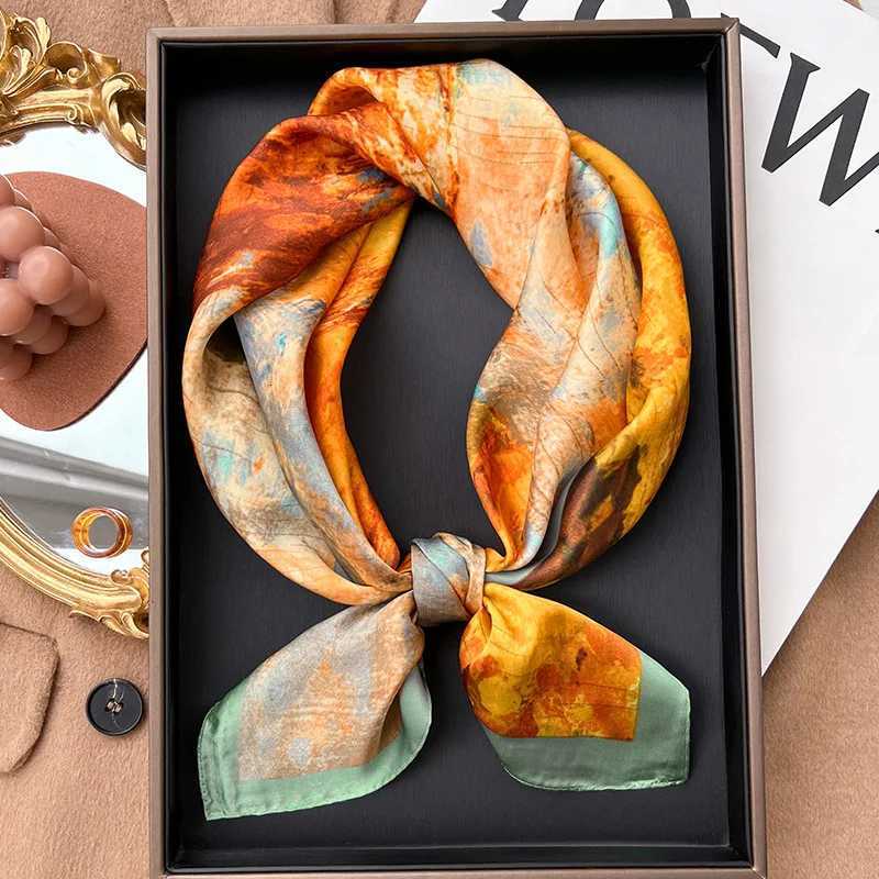 Plaid Silk Square Scarf Wen Satin Shawl Wrap Hijab Fa Hair Band Wrist Luxury kerchi 7070cm Echarpe 2022 BandanaW251027
