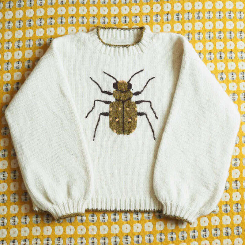 Knitted Sweater with Small Insect Jacquard Pattern, Round Neck, Long Sleeve, Loose Street Style, Cute Style