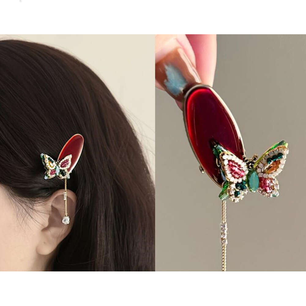 Butterfly Trail High-End Sparkling Diamond Tassel New Chinese Style Girly Broken Hair Bangs Side Clip