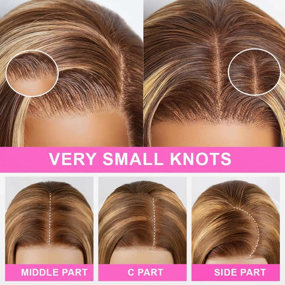 Glueless Human Hair Wig With 7X5 Front - Ombre Highlight #Fb30 Balayage Blonde/Brown Pre-Bleached Invisible Knots, 250% Density Body Wave Brown To Blo