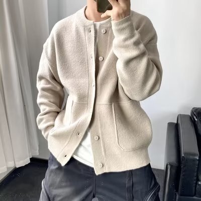 Knitted Cardigan For Men New Autumn Winter Trendy Brand Solid Designer Sweater Color Simple Jacket Stylish Thickened Design Sense Youth Sweater Trendy