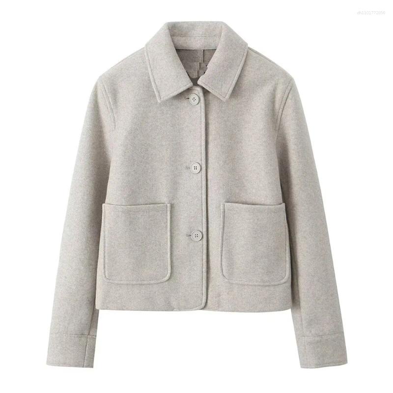 Women's Jackets Loose Single Breasted Lapel Long Sleeved Short Pocket Decoration Soft Coat Autumn And Winter Item