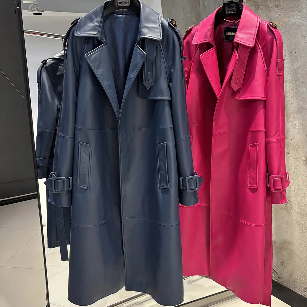 YOLOAgain High Quality Real Leather Trench Coat Women Genuine Jacket Windbreak Female 251027