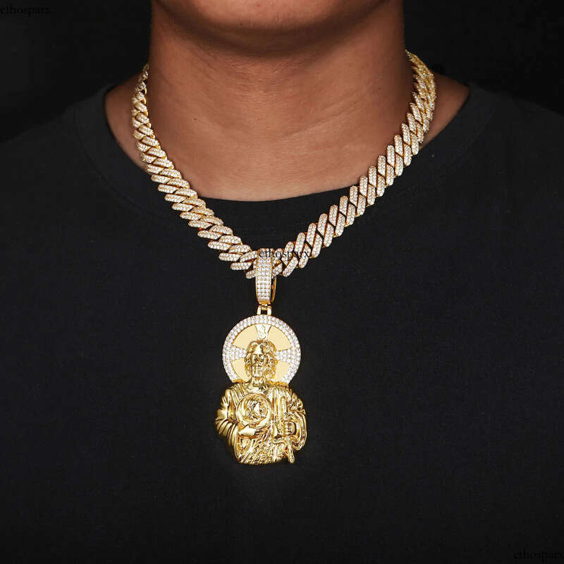 Vintage Portrait Pendant Necklace 5A Zircon Real Gold Plated Hip Hop Jewelry