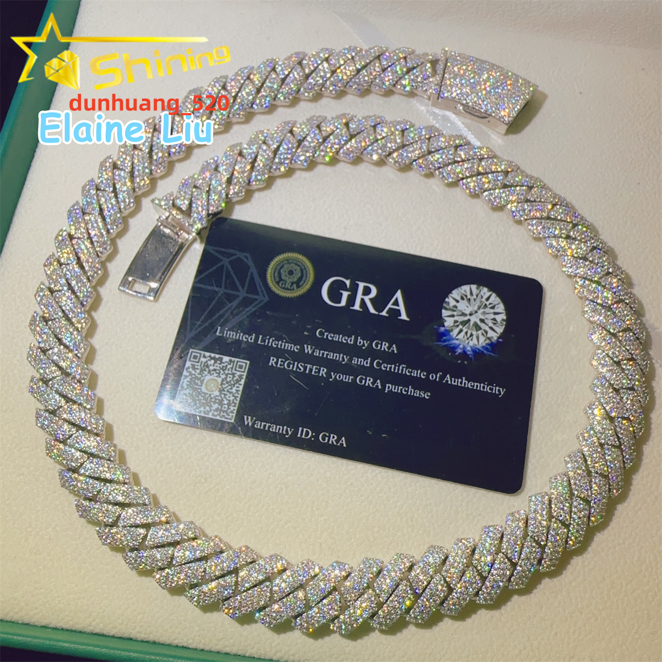 Sterling Silver 925 Miami Cuban VVS Moissanite Diamond Hip Hop Jewelry 15mm Necklace Cuban Link Chain Necklace