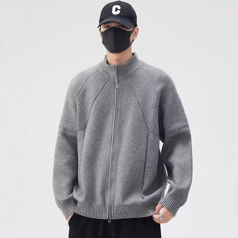 Knitted Cardigan Sweater For Men Designer Sweater Autumn And Winter New Style Stand Collar Trendy Jacket Stylish Solid Color Versatile Casual Loose Co