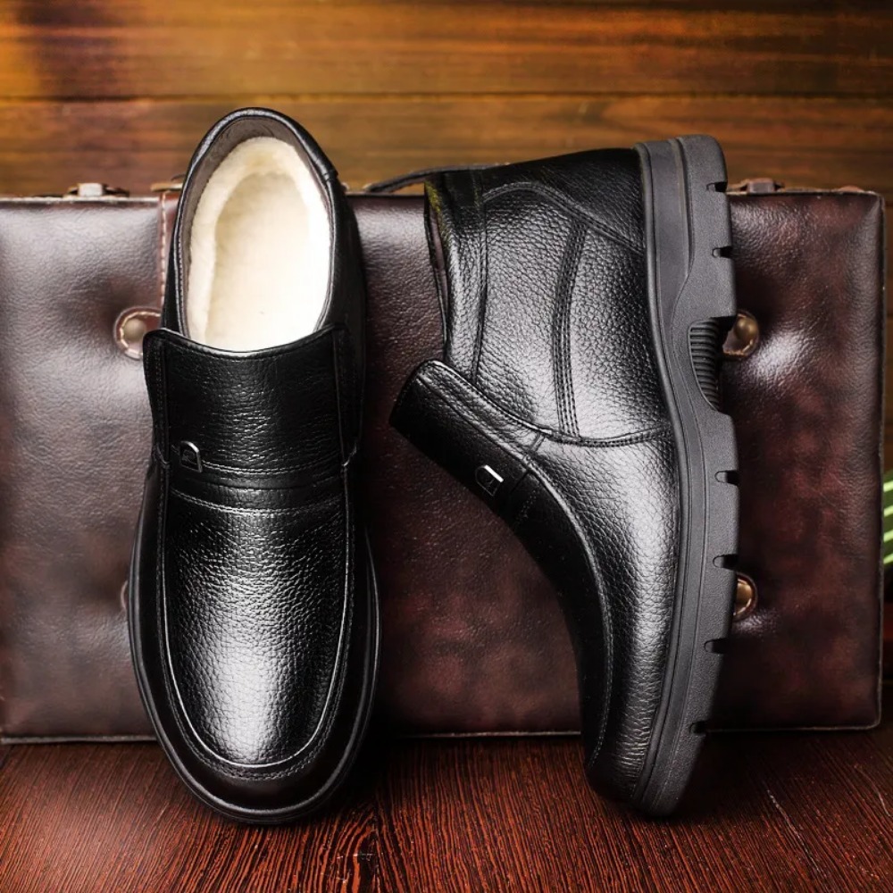 Warm Cotton Blend Footwear for Men: Stylish Genuine Leather Winter Ankle Booties