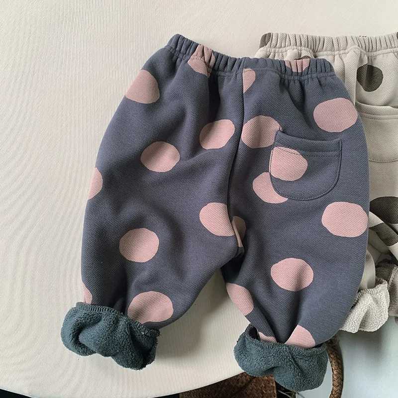 LILIGIRL Winter Children Dot Print Trousers Plus Velvet Thick Girls Harem Pants Baby Boys Fleece Casual Pants Kids Clothes 2025T251027