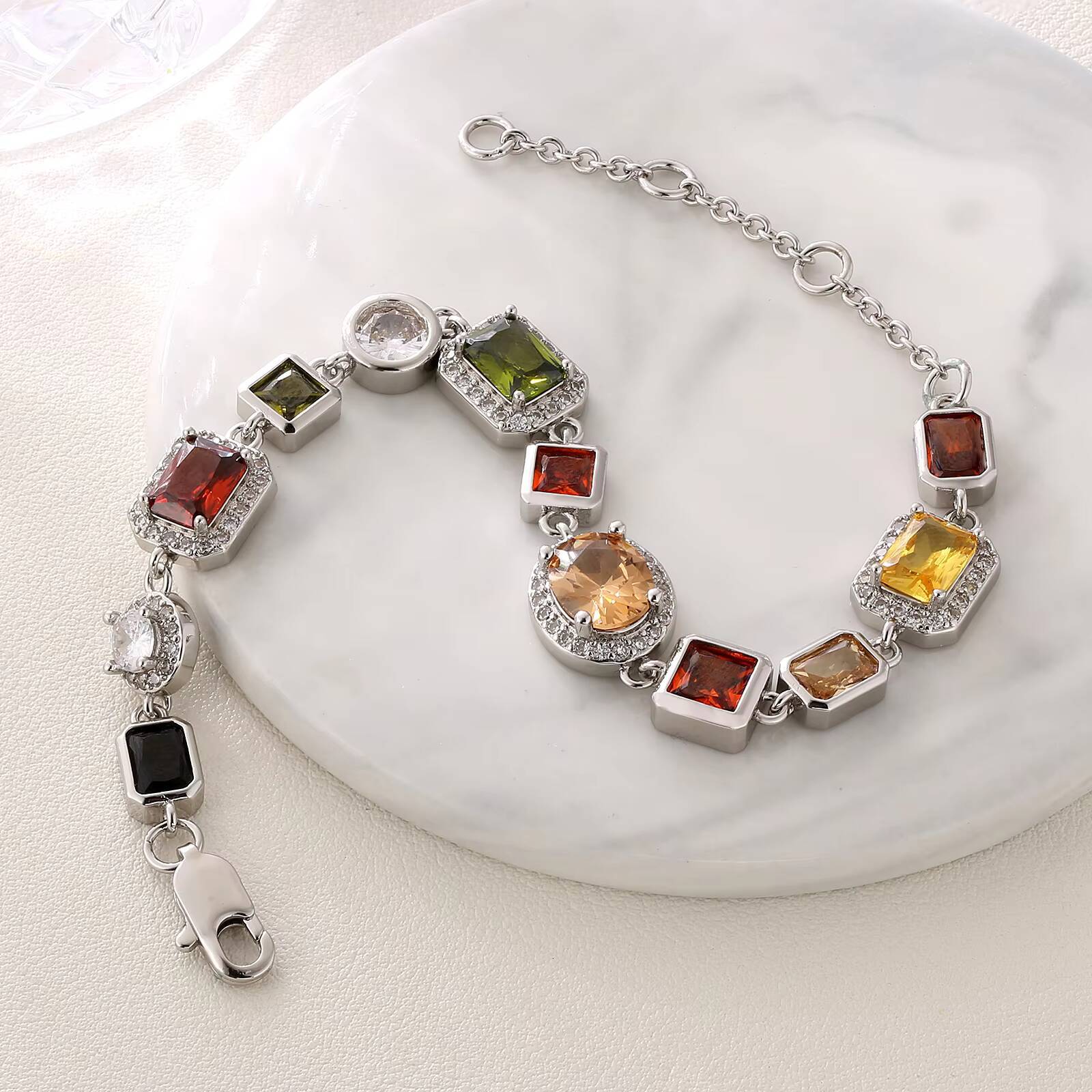 10MM Colourful Zirconia Bracelet Copper Zirconia Electroplated 18K Golden Plated Hip Hop Gemstone Chain Bracelet for Men Women