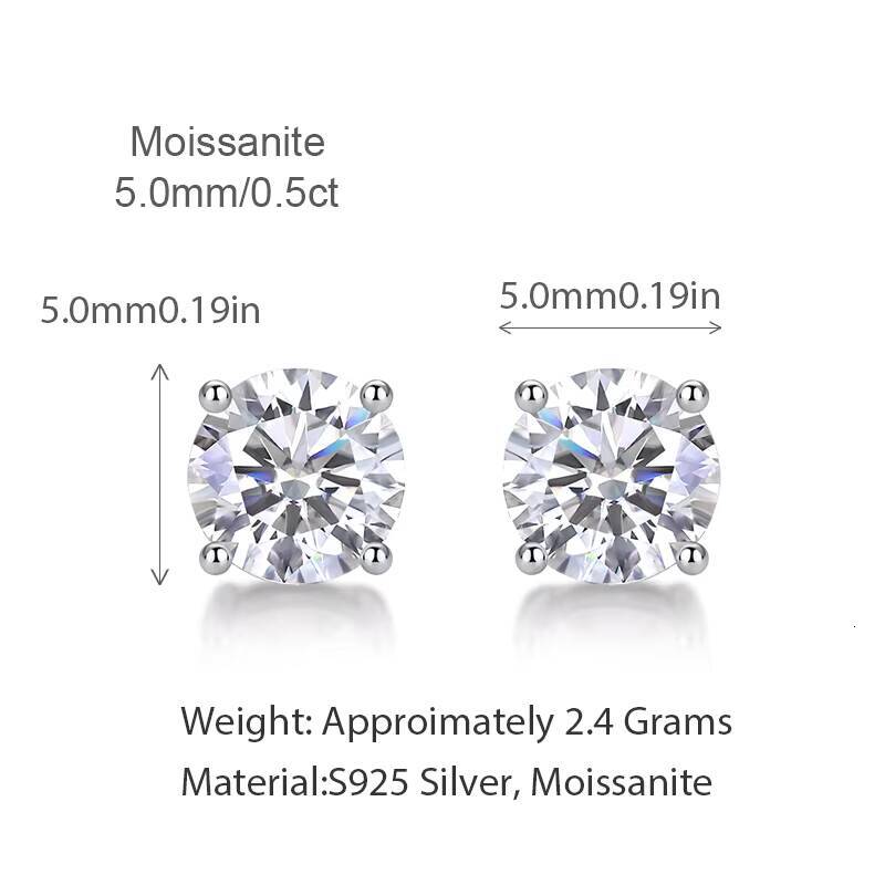 Classic 4 Prongs Setting Round Cut VVS 5mm Moissanite 18k Gold Plated for Pass Diamond Tester Solitaire Engagement Stud Earrings