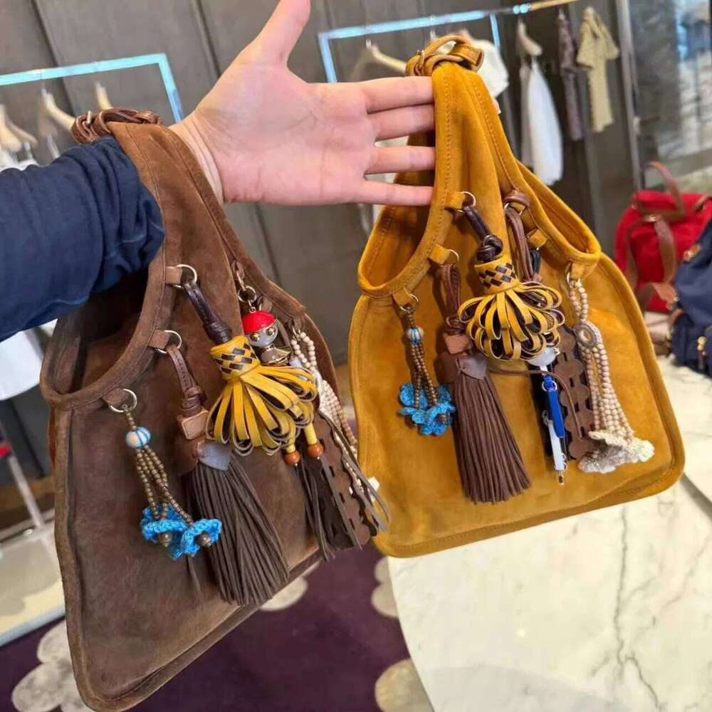 NEW Faux Suede Hobos Bags For Women Designer Handbag And Purse 2025 New In Woven Handle Beading Tassel Shoulder