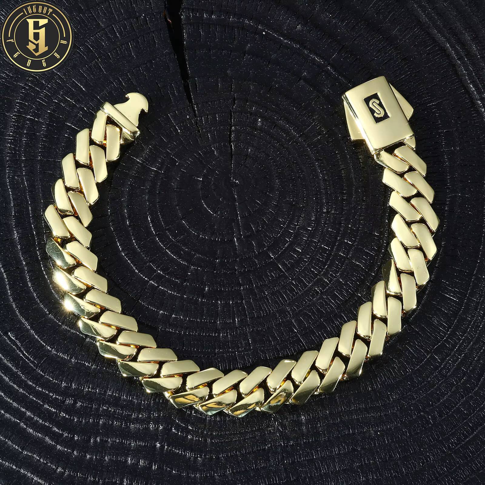EDGE Plain Lock Monaco Chain Mens Bracelet 14K Gold Plated Miami Cuban Link Bracelet Wholesale Hip Hop Jewelry Cadena