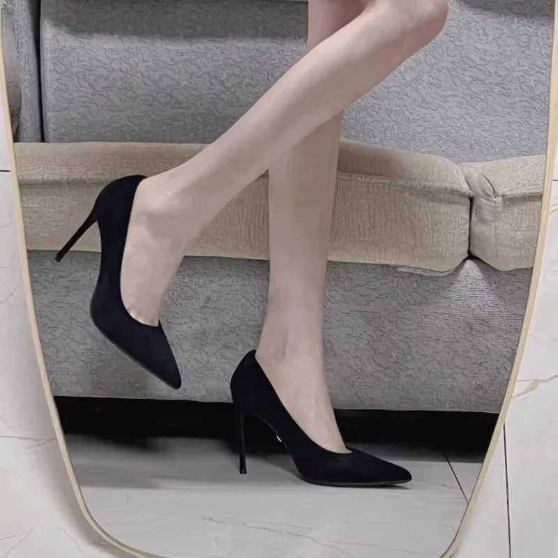 New Fi womens shoes Sexy black high heels Sharp pointed suede pumps Elegant Shallow Mouth Etiquette Shoes Mujer ZapatosXJ251027