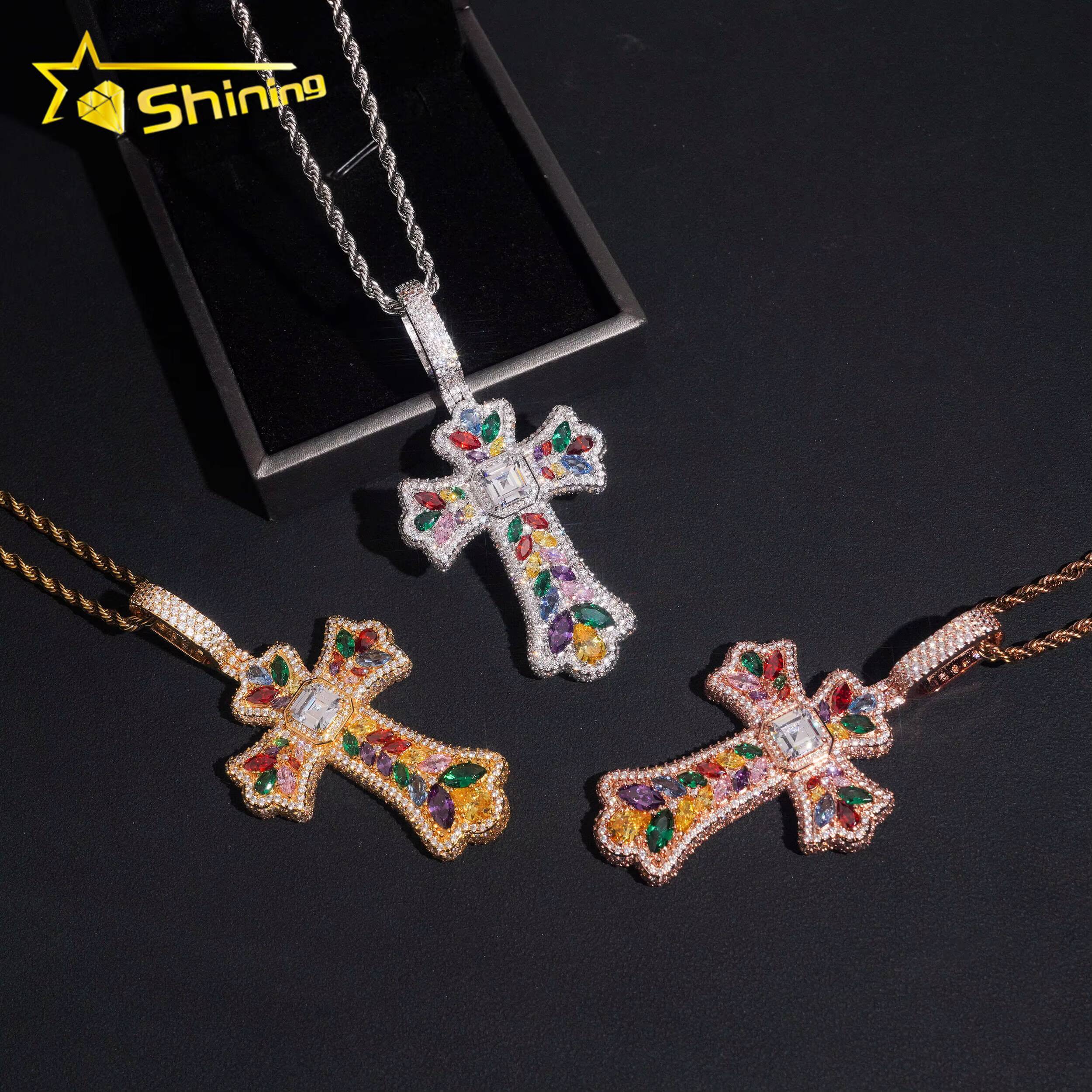 Fashion Hip Hop Pendant Jewelry Men Women Brass Iced Out Moissanite Diamond Cross Pendant Necklace Daily Wear